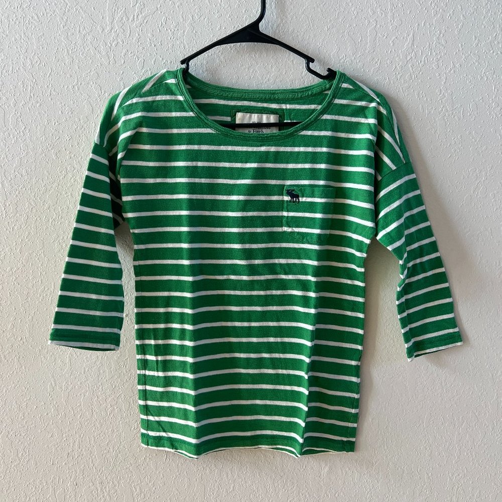 Abercrombie & Fitch Green Striped 3/4 Sleeve